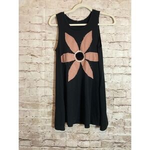 Lost Petal Linens Top Womens Large Black Flower Printed Artsy Mixed Textures